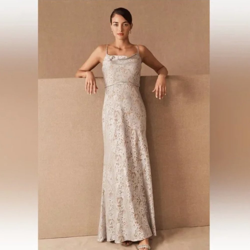 NWT BHLDN Anthropologie Jenny Yoo Dahlia Floral Velvet Burnout Silver Dress 14